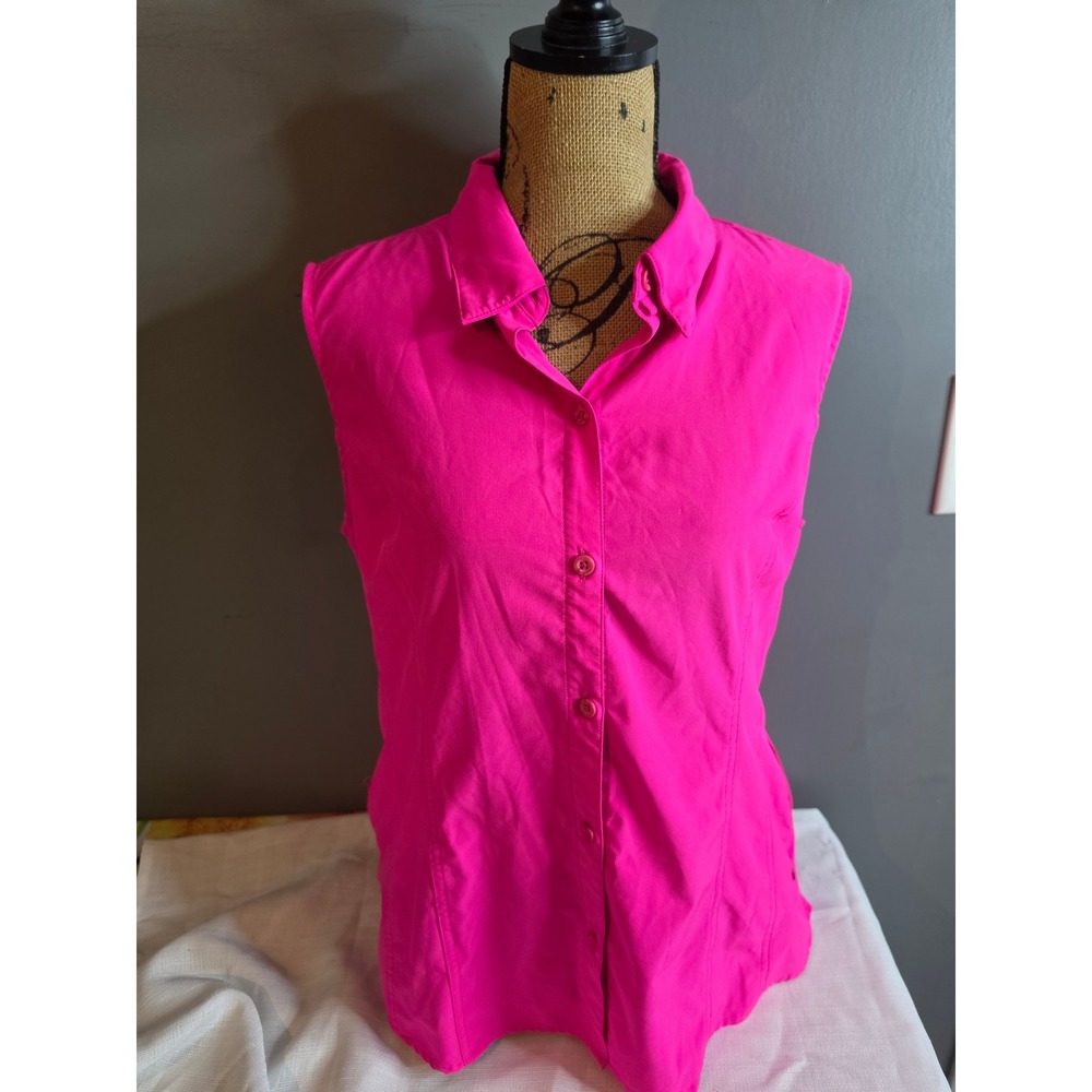 Reel Legends Adventure Womens Hot Pink Sleeveless Fishing Hiking Shirt Large